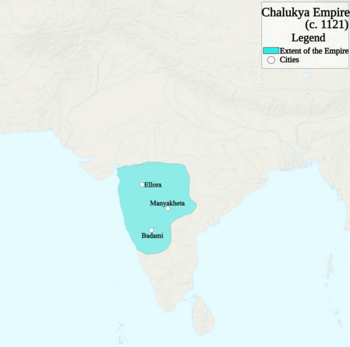 Greatest extent of the Western Chalukya Empire, 1121 AD