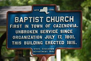 New York State historic marker – Baptist Church Caz