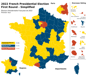 Simple 2022 French Presidential Election First Round Map