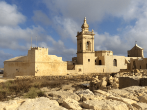 Destroyed buildings and cathedral