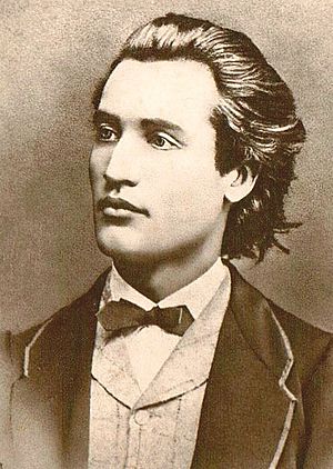 Portrait of Mihai Eminescu. Photograph taken by Jan Tomas in Prague, 1869