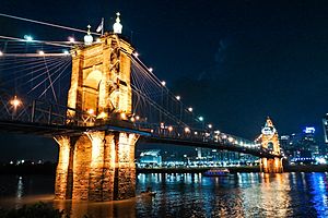 Roebling Suspension Bridge at night