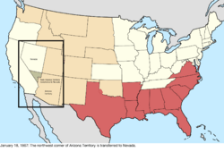 Map of the change to the United States in central North America on January 18, 1867