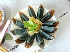 Arranged century egg on a plate