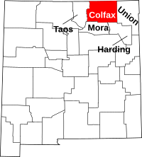 Map of New Mexico highlighting Colfax County