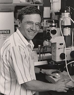 Stanley Korsmeyer at Microscope