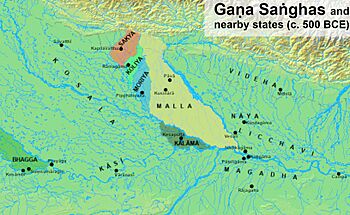 The constituent tribes of the Vajjika League, Licchavi, Videha, and Nāya, among the Gaṇasaṅghas