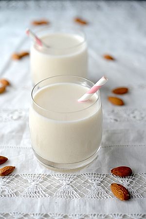 Home-made almond milk, November 2012.jpg