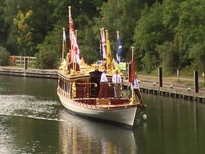 Royal Barge Gloriana approaching Bray Lock, 23rd of July