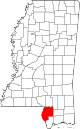 State map highlighting Pearl River County