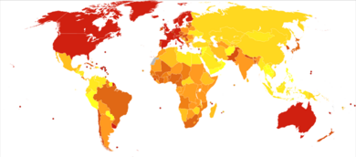 Neurological conditions world map-Deaths per million persons-WHO2012