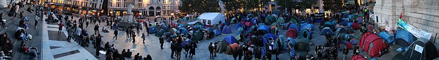 A wide picture of the protest outside St Paul's Cathedral