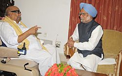 The Chief Minister of Tamil Nadu, Dr. Kalaignar M. Karunanidhi meeting the Prime Minister, Dr. Manmohan Singh, in Chennai on January 03, 2011