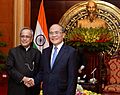 The President, Shri Pranab Mukherjee meeting the Chairman, National Assembly of Vietnam, Nguyen Sinh Hung, at National Assembly, in Hanoi on September 15, 2014