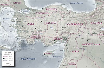 Asia Minor in the 2nd century AD - general map - Roman provinces under Trajan - bleached - English legend