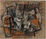 Georges Braque, 1913-14, Still Life on a Table (Duo pour Flute), oil on canvas, 45.7 × 55.2 cm, Lauder Cubist Collection, Metropolitan Museum of Art