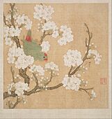 Huang Jucai - Parrot and insect among pear blossoms - Google Art Project