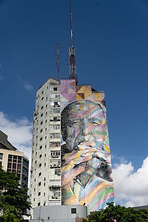 Oscar Niemeyer by Eduardo Kobra (mural, 2013)