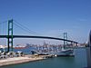 SS Lane Victory docked under Vincent Thomas Bridge Port of Los Angeles