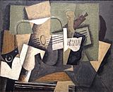 Georges Braque, 1918, Rhum et guitare, oil on canvas, 60 x 73 cm, Abelló Collection, Madrid