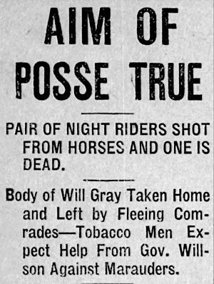 Night Riders headline December 1907