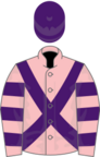 Pink, purple cross belts, hooped sleeves, purple cap