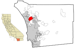 Location of San Marcos and unincorporated Lake San Marcos in San Diego County and the state of California