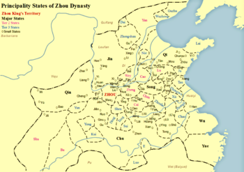 Map of China during the Spring and Autumn period; Zhongli is located in the southeast