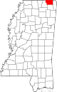 State map highlighting Alcorn County