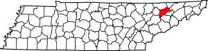 Map of Tennessee highlighting Grainger County