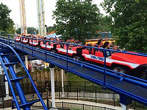 Cedar Point Corkscrew train returning to station (1654)