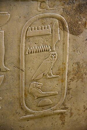 Cartouche of the birth name, or nomen, of Amenemhat I, detail of a wall-block from Koptos