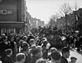 Crowd welcoming the Stormont, Dundas and Glengarry Highlanders of Canada to Leeuwarden