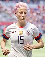 U.S. player Megan Rapinoe jogging towards the camera