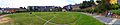 Panorama view of the Dubhlinn Gardens, showing the Coach House (center) and the Chester Beatty Library (right)