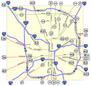 Indianapolis numbered routes labeled