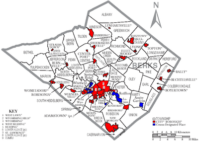 Map of Berks County Pennsylvania With Municipal and Township Labels