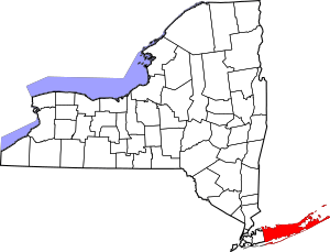 Map of New York highlighting Suffolk County