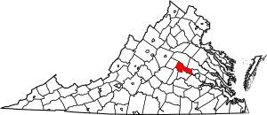 Map of Virginia highlighting Goochland County