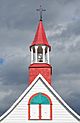 The spire of The Sainte-Croix-de-Tadoussac Mission Church