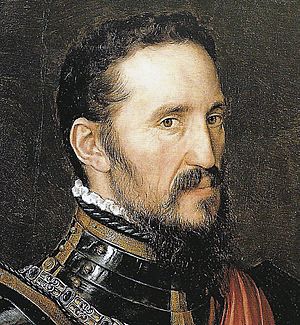 Detail of a portrait of Fernando Alvarez de Toledo by Antonio Moro