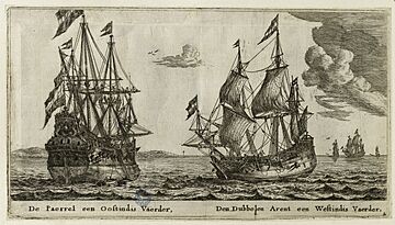 Divers bateaux et vues d'Amsterdam n°2 De Paerrel een Oostindis Vaerder (Hollstein 42), GDUT9980