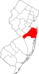 Map of New Jersey highlighting Monmouth County