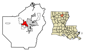 Location of West Monroe in Ouachita Parish, Louisiana.