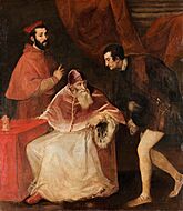 Titian – Portrait of Pope Paul III with his Grandsons – Google Art Project – edited