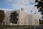 Art deco style building with a clock tower