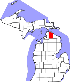 Map of Michigan highlighting Cheboygan County