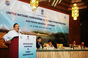 Harsh Vardhan addressing at the inauguration of the United Nations Convention to Combat Desertification (UNCCD) Asia-Pacific four-day Regional Workshop, in New Delhi (1)