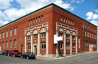 Photograph of a brick industrial building