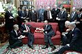 President Ronald Reagan meeting with Soviet General Secretary Mikhail Gorbachev at Maison de Saussure during the Geneva Summit